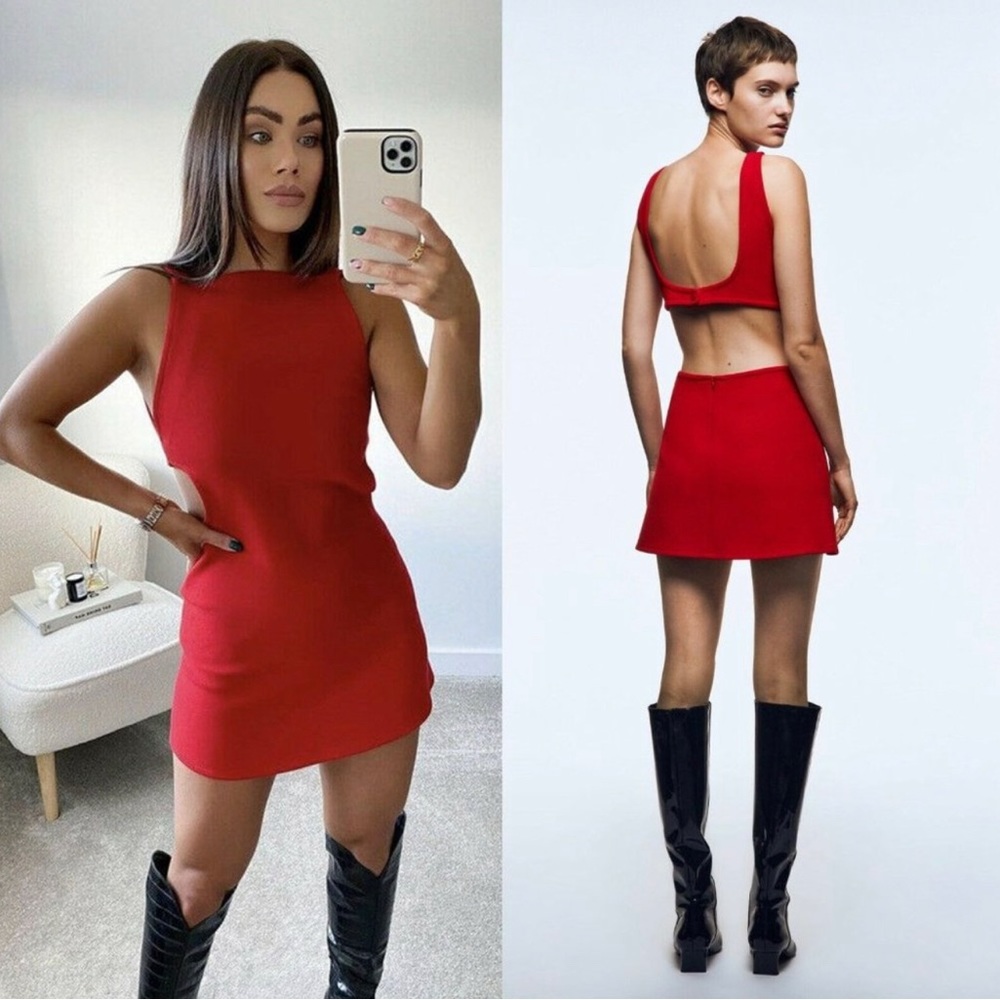 Zara Cutout mini dress Red. Back cutout structured.  XS